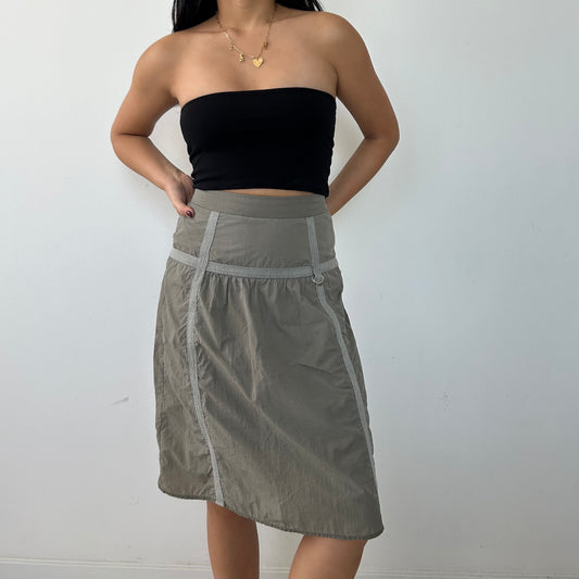 Khaki Green Cargo Knee Length Skirt - X-Small