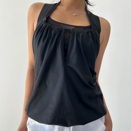 Stella McCartney for Adidas Black Mesh Detail Bubble Hem Halter Top - X-Small