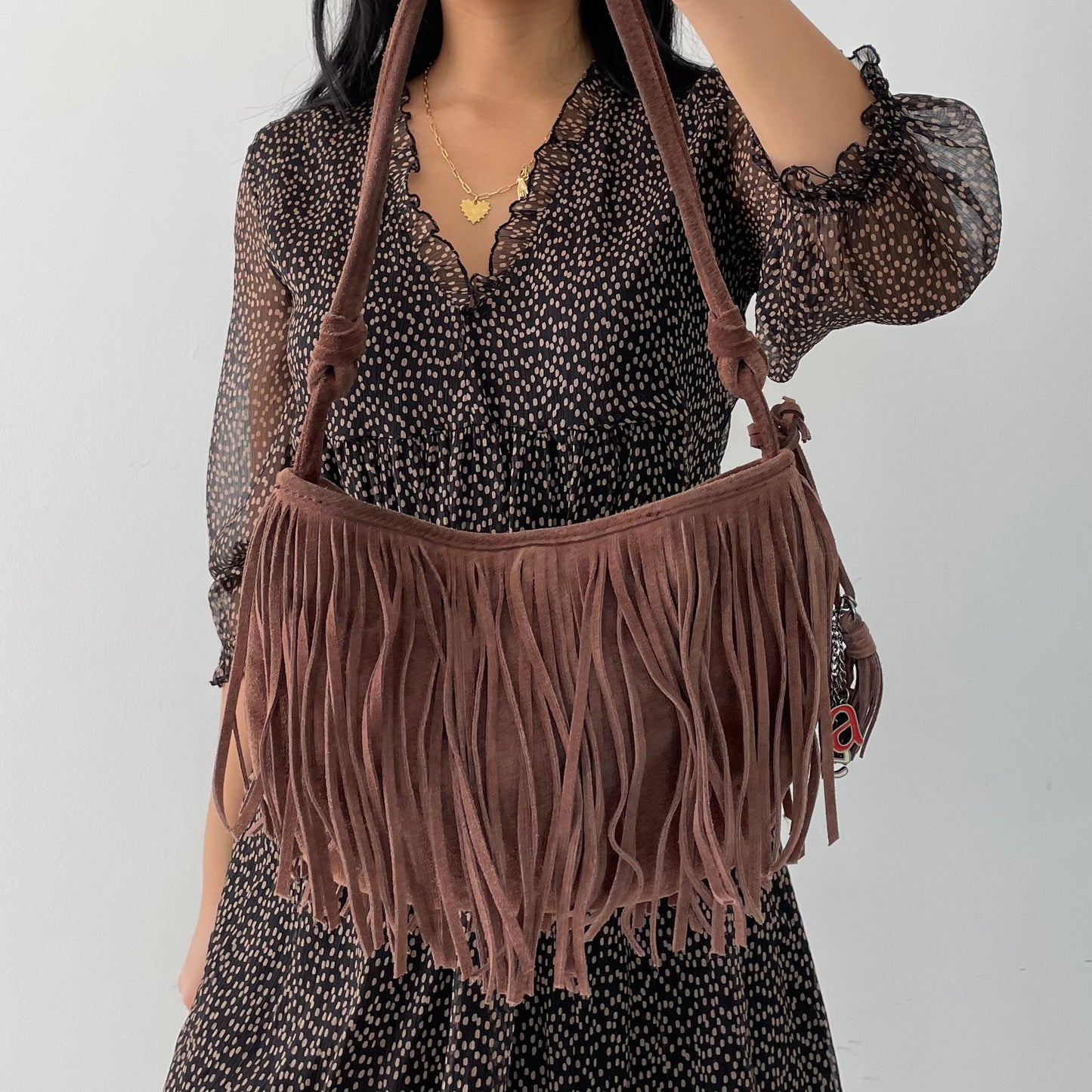 Brown Suede Fringe Hobo Bag