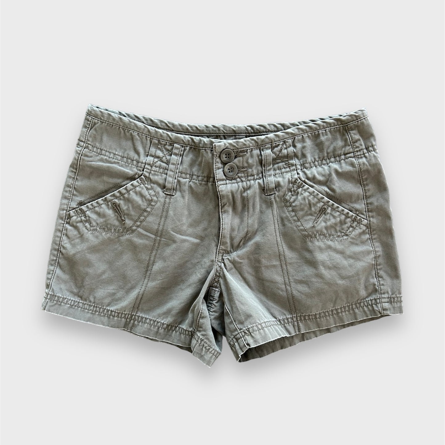 Jacob Connexion Khaki Green Cargo Mini Low Rise Shorts - Small