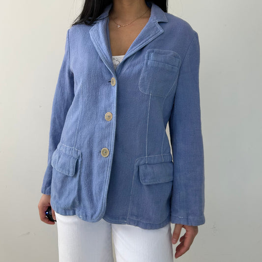 Vintage 1990s Jil Sander Blue Linen Blazer - Medium