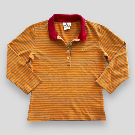 Lacoste Orange and Brown Striped 3/4 Sleeve Polo Shirt - Medium