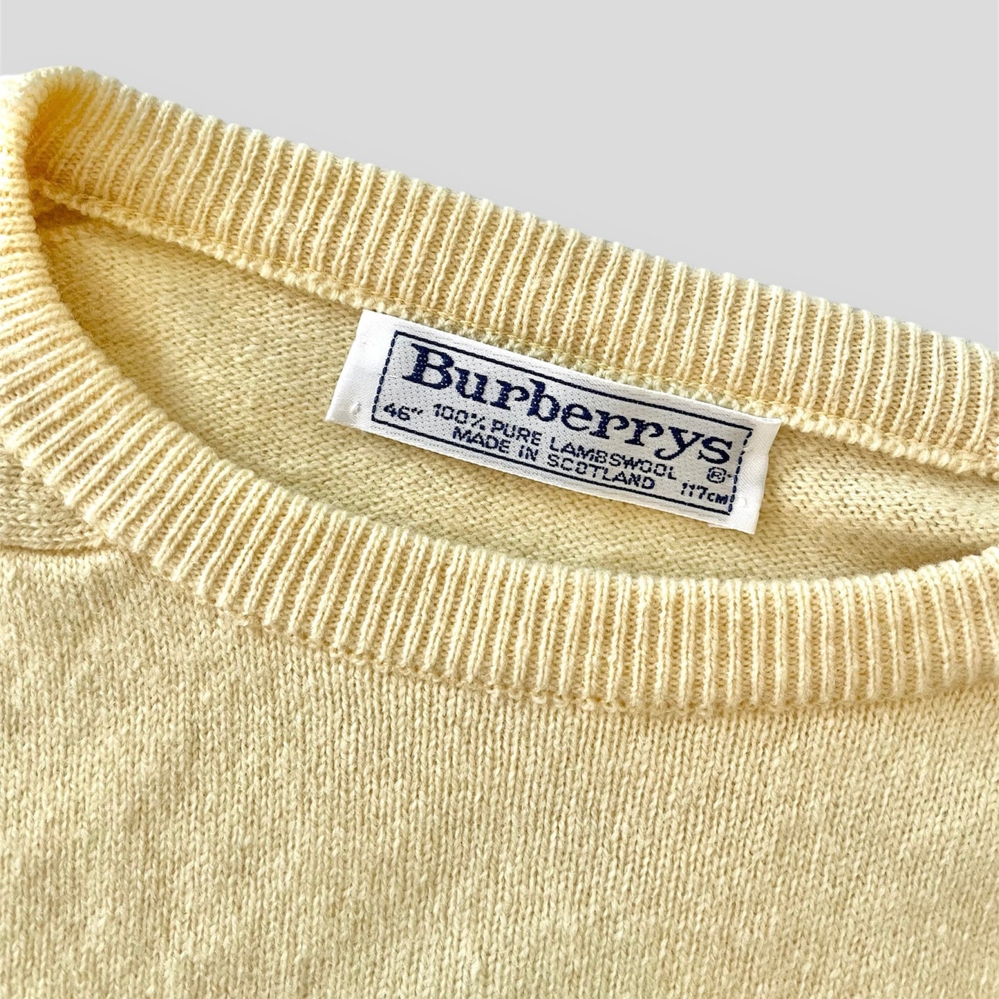 Vintage 1980s Burberrys Butter Yellow Lambswool Crewneck Sweater - X-Large