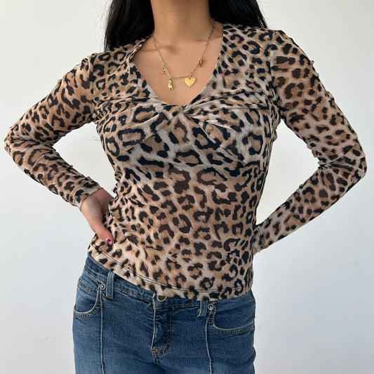 Joseph Ribkoff Long Sleeve Leopard Print Mesh Top - Medium