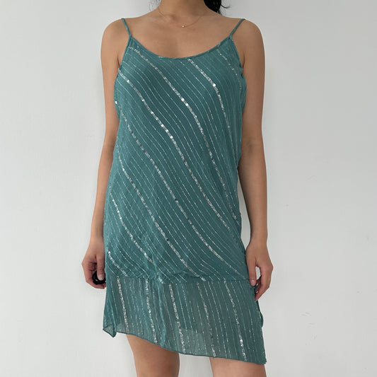 Le Château Teal Sequin Stripe Tunic - X-Large