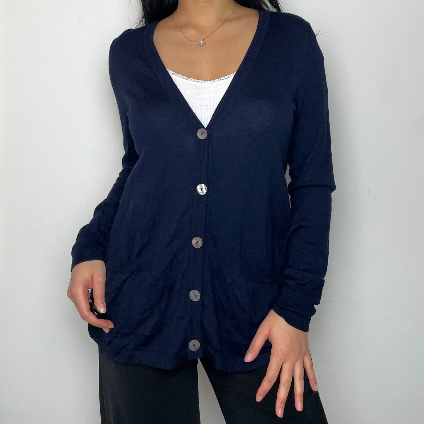 Cynthia Rowley Navy V-Neck Merino Wool Cardigan - Medium