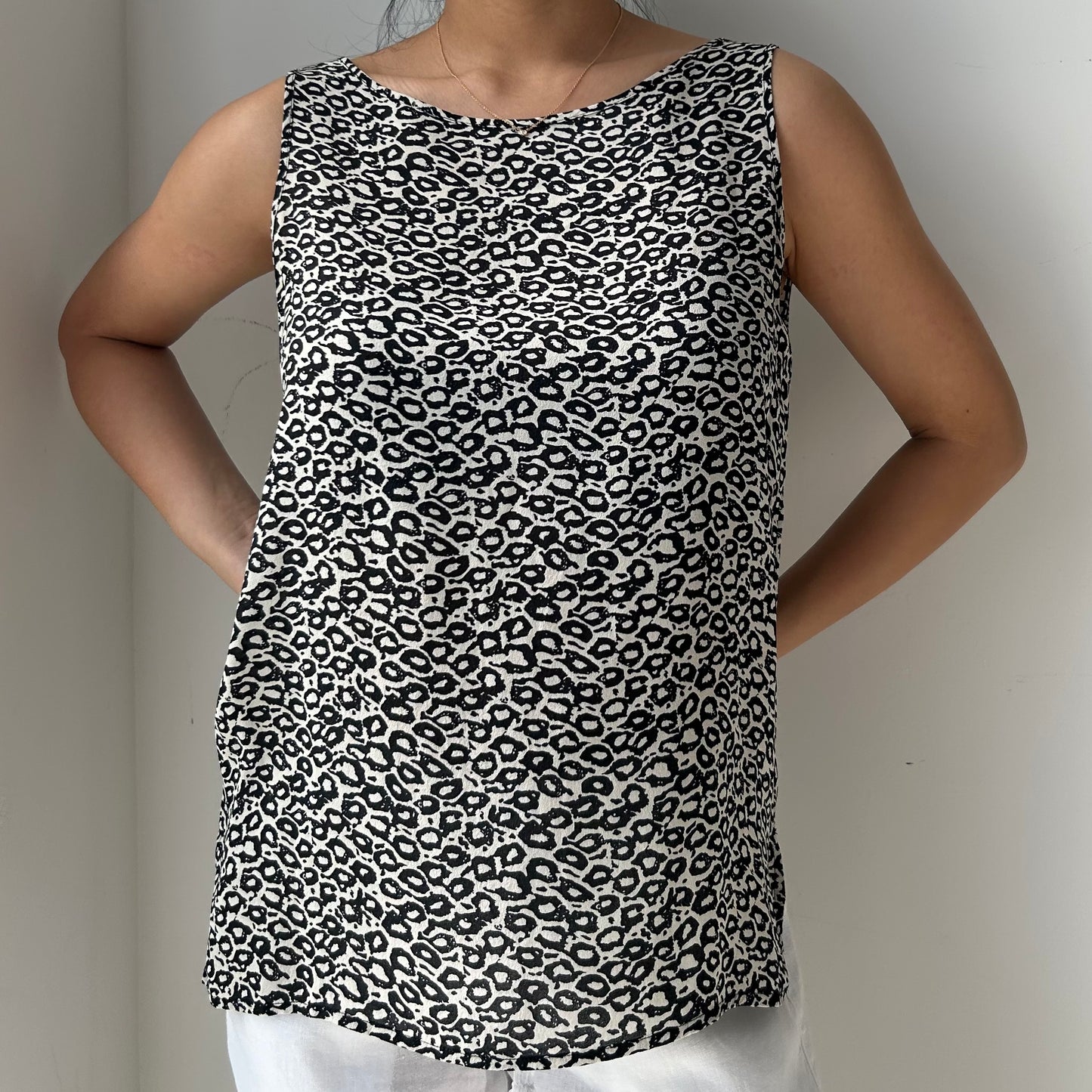Vintage 1980s Anne Klein Leopard Print Silk Tank - Medium