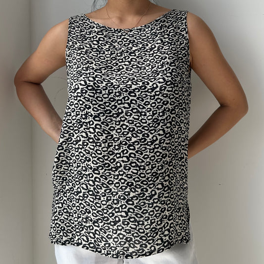 Vintage 1980s Anne Klein Leopard Print Silk Tank - Medium