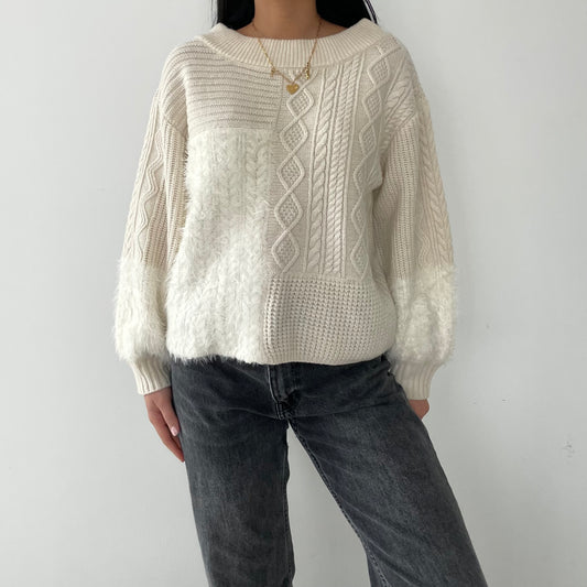 Cream Wool and Camel Blend Fuzzy Knit - Medium