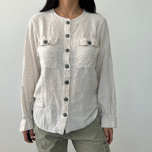 Vintage 1980s Made in Great Britain Jaeger Cream Linen Blouse - Medium