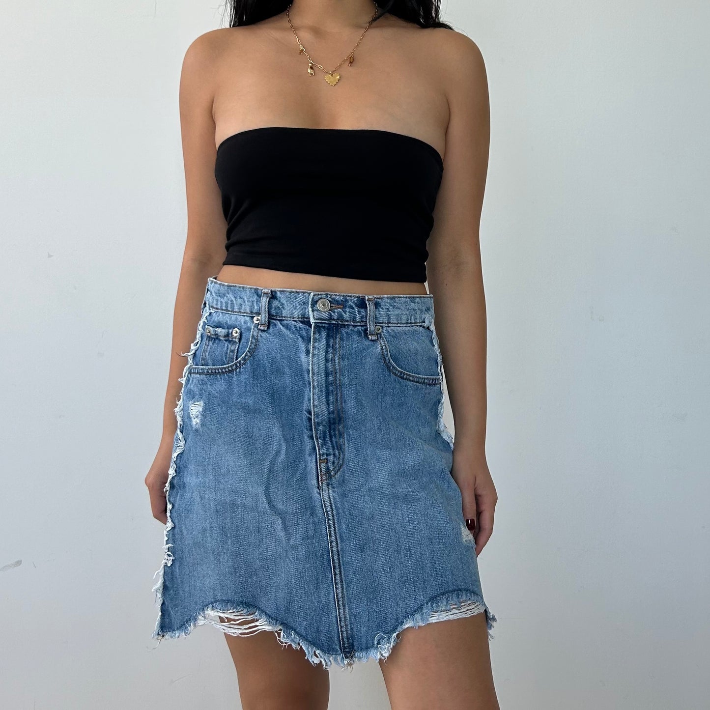 Zara Distressed Denim Skirt - Medium