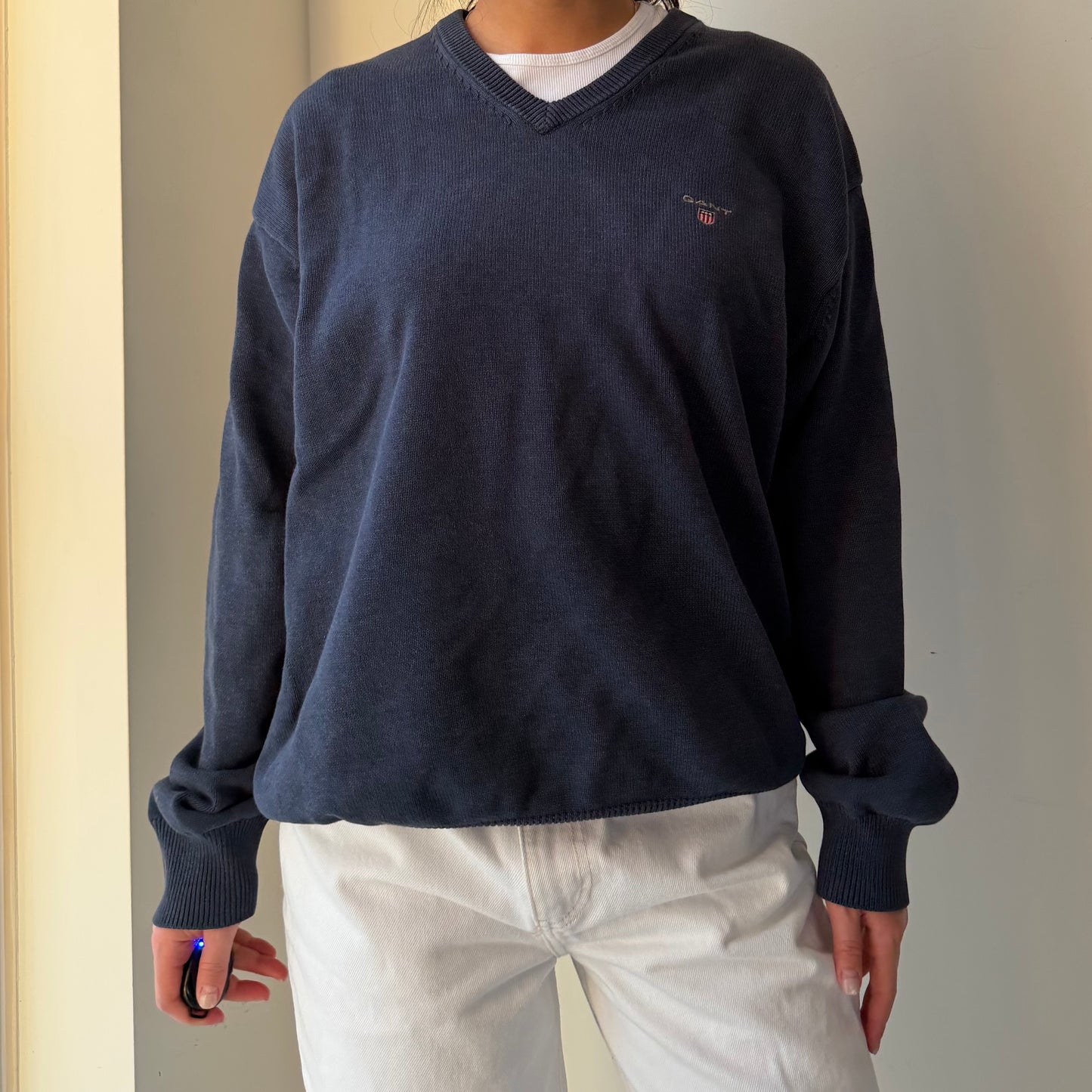 Gant Navy V-Neck Sweater - Large