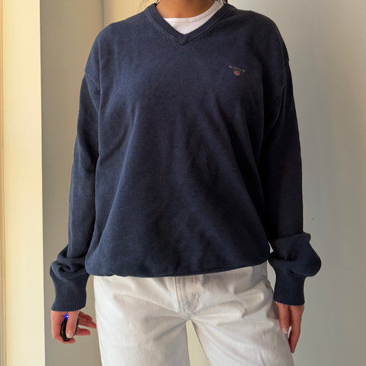 Gant Navy V-Neck Sweater - Large