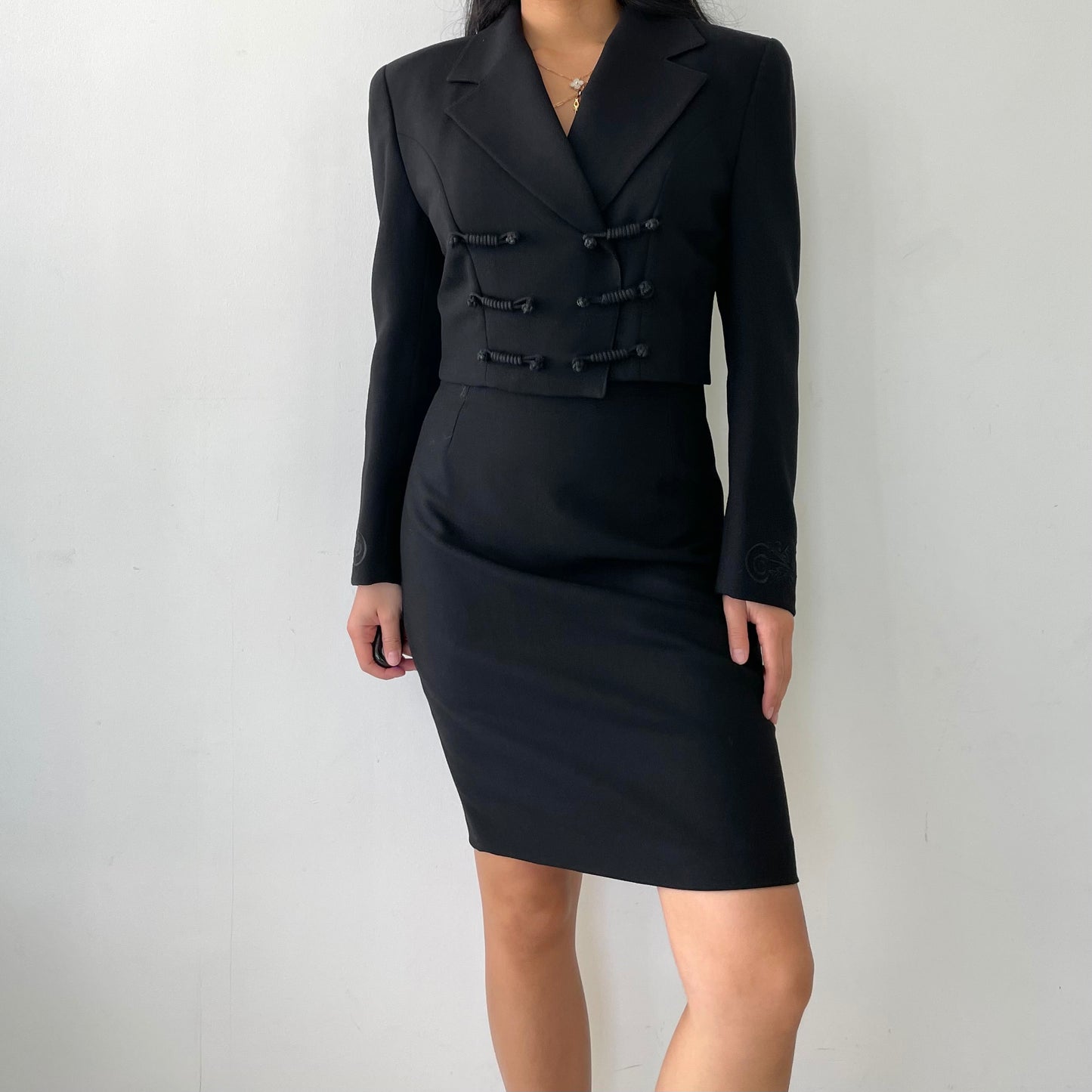 1980s Gian Marco Venturi Black Wool Skirt Suit Set - Small