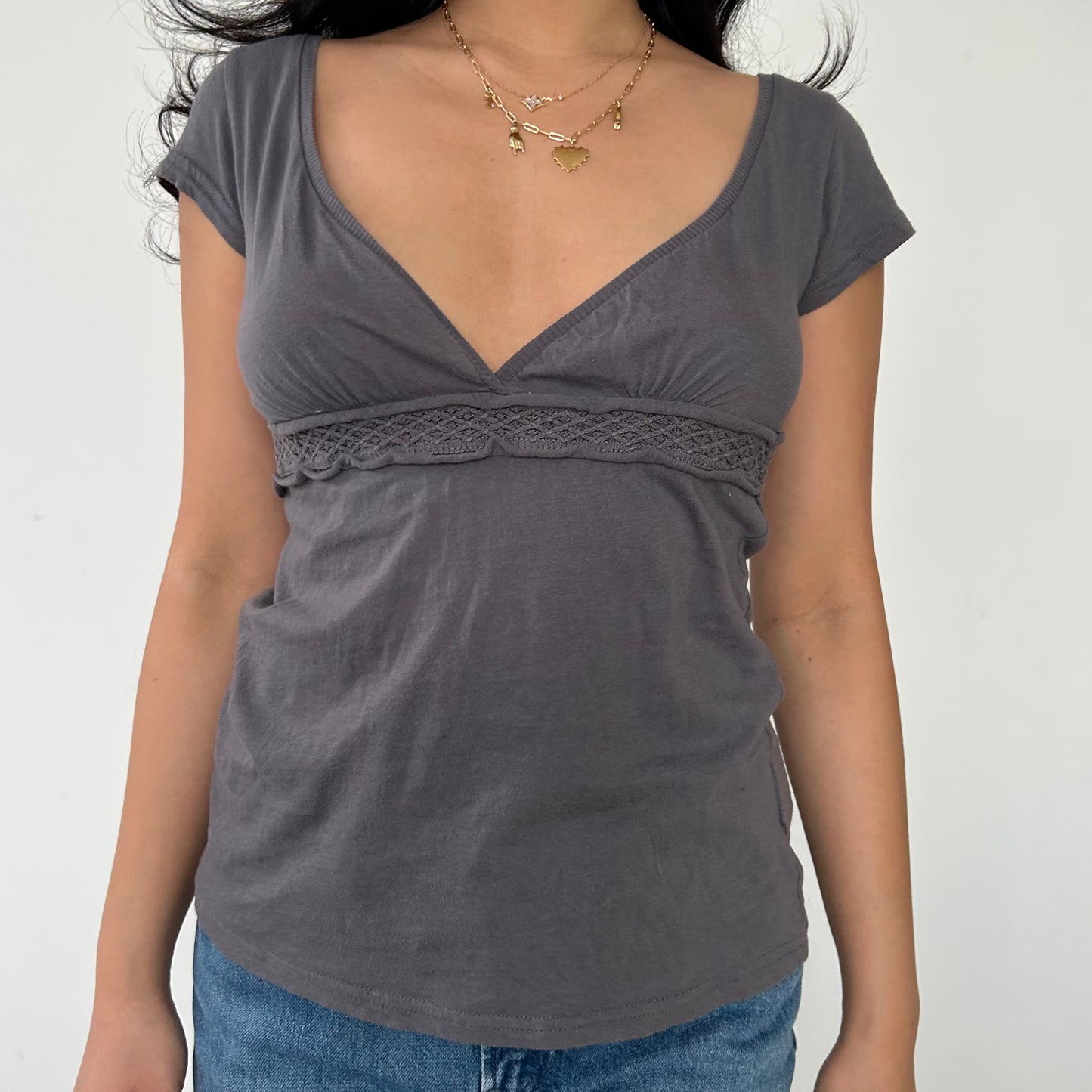 H&M Grey V-Neck Cotton Tee - Small