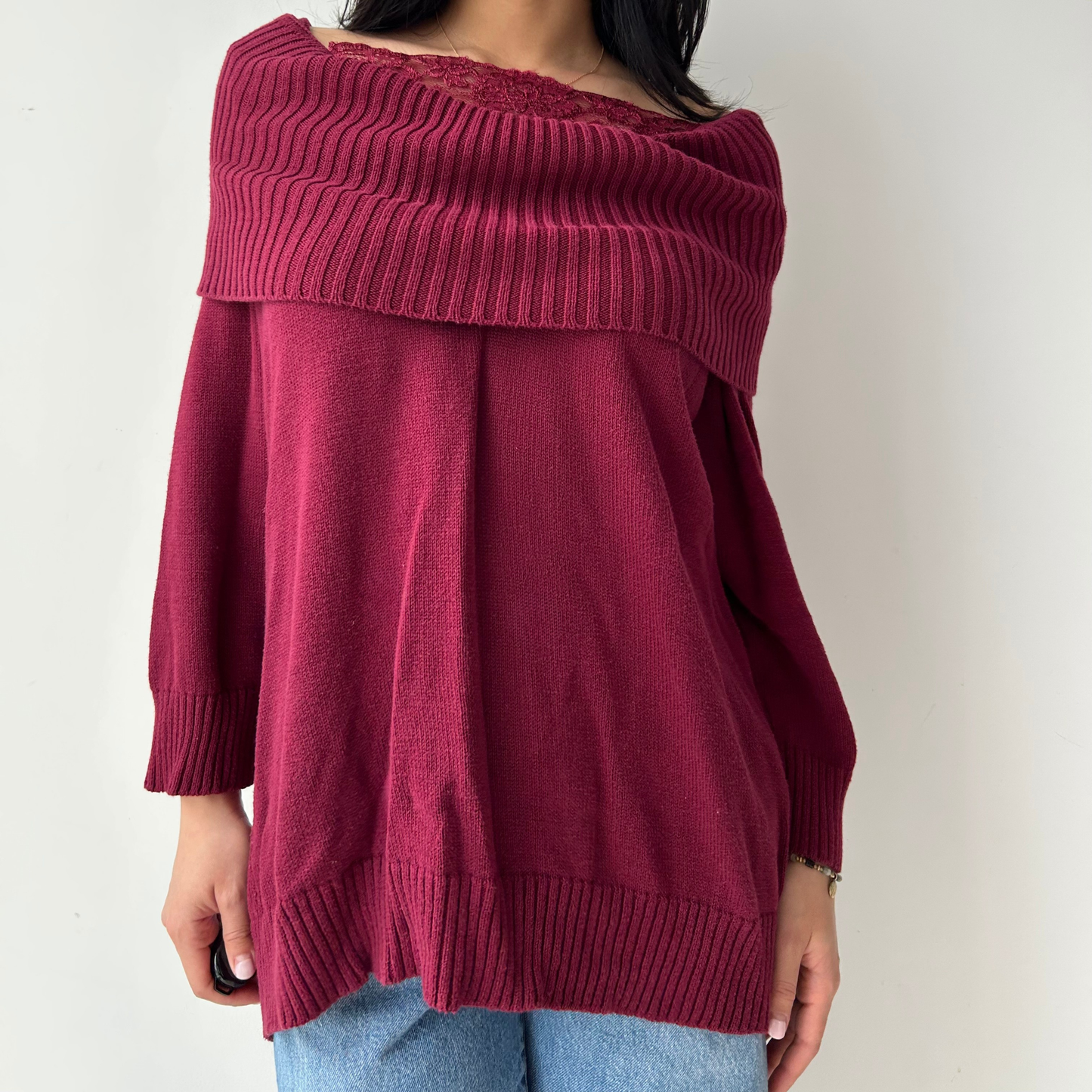 Wine Red Off Shoulder Top - X-Large