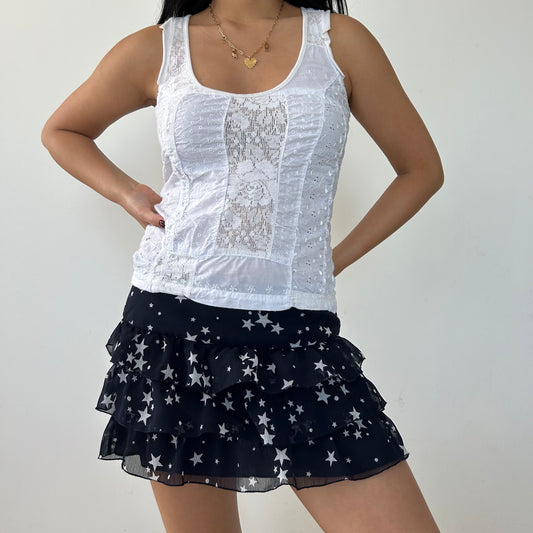 Navy and White Star Print Ruffle Layer Mini Skirt - Medium