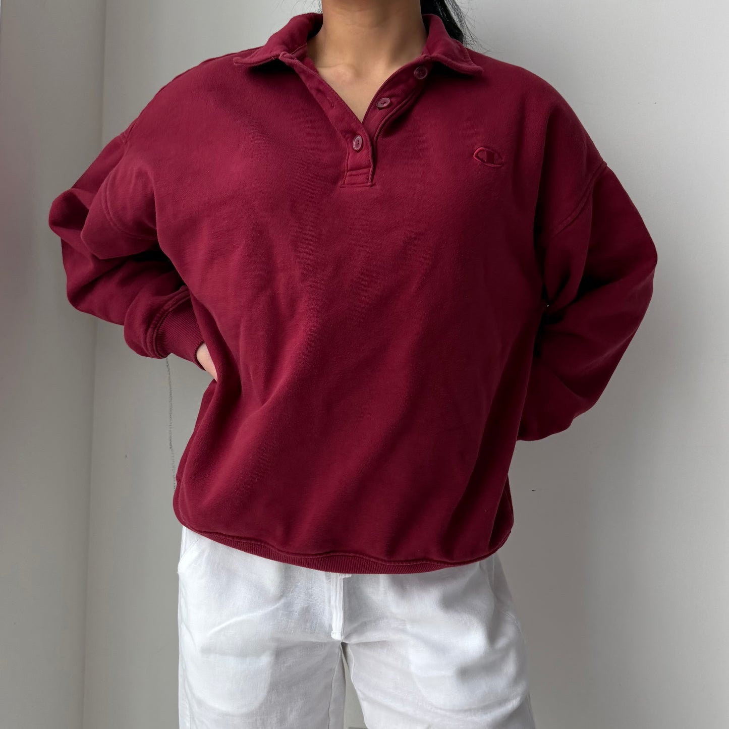 Champion Maroon Polo Sweatshirt - Medium