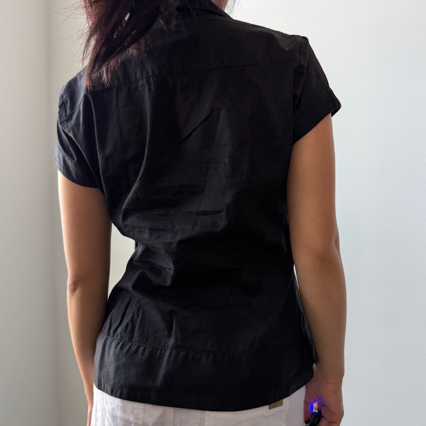 Mexx Black Short Sleeve Collared Blouse - Small