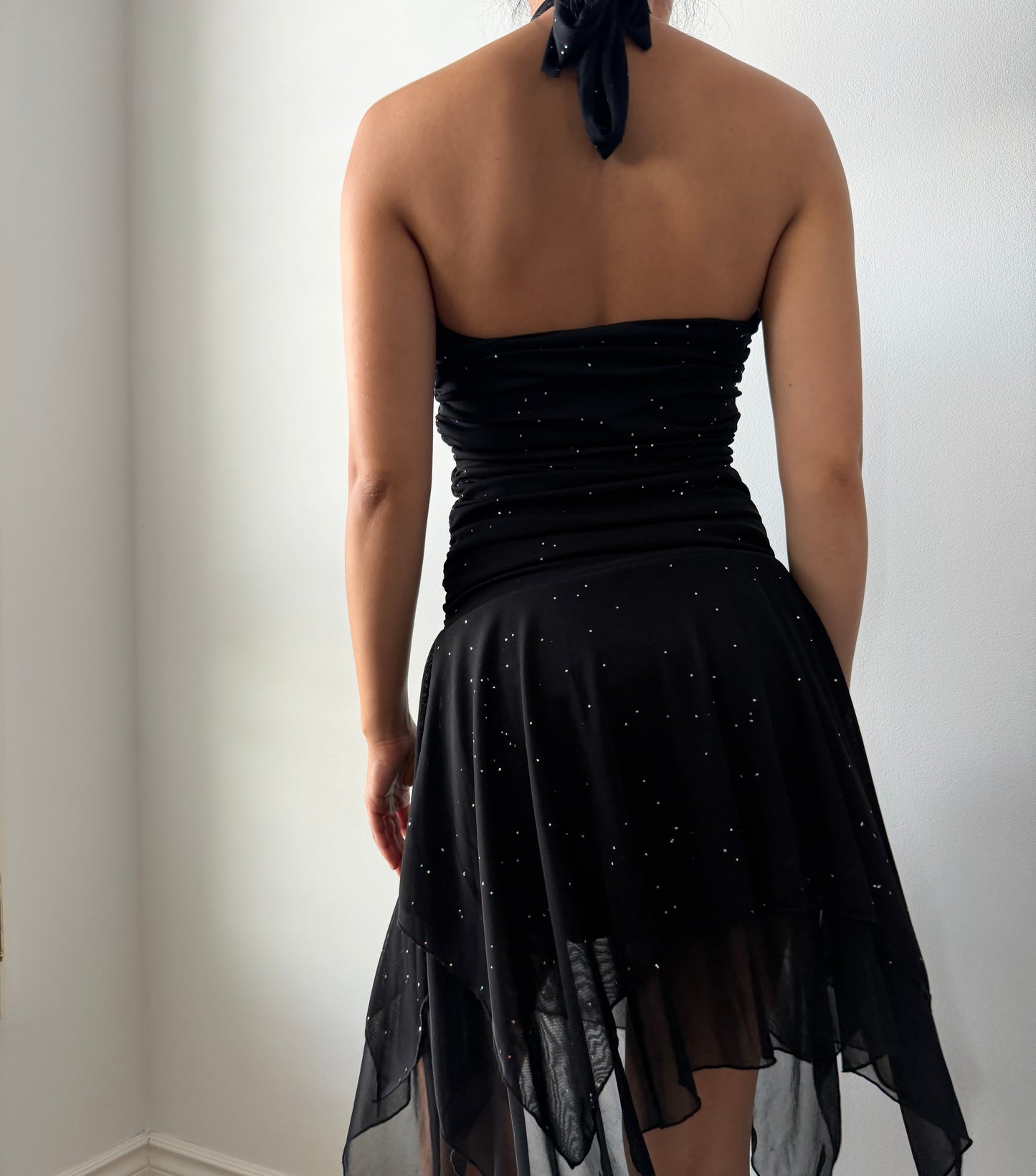 90s Made in USA Black Asymmetric Halter Mini Fairy Dress - Small