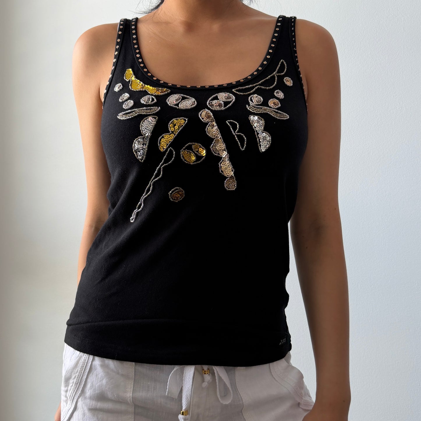 Miss Sixty Luxury Black Embellished Tank - Medium