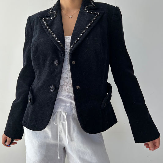 Black Embellished Corduroy Blazer - Small