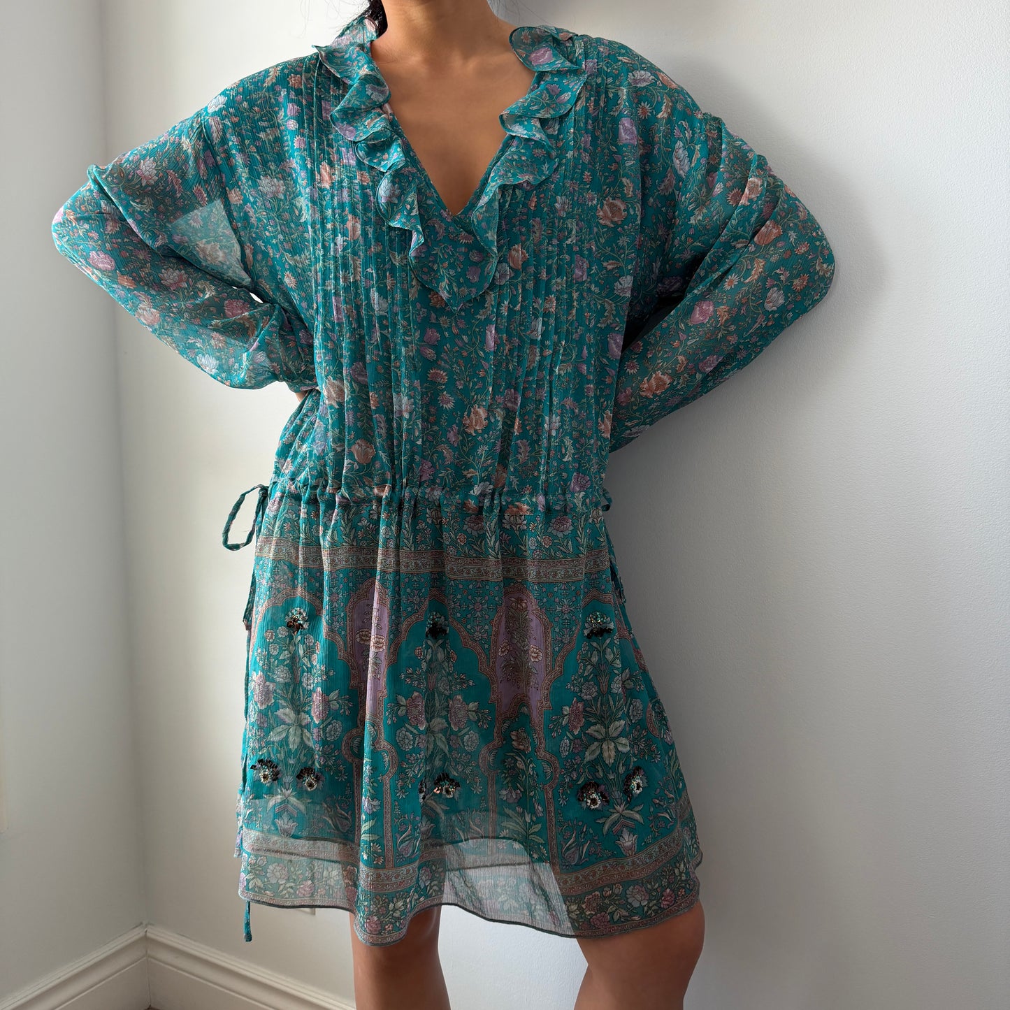 Zadig et Voltaire Turquoise Floral Tunic Dress - Large