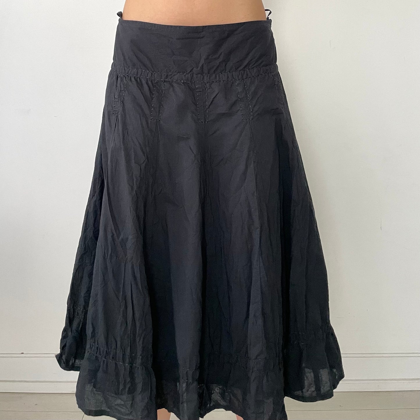 Midtown Black Cotton Poplin Midi Skirt - Medium