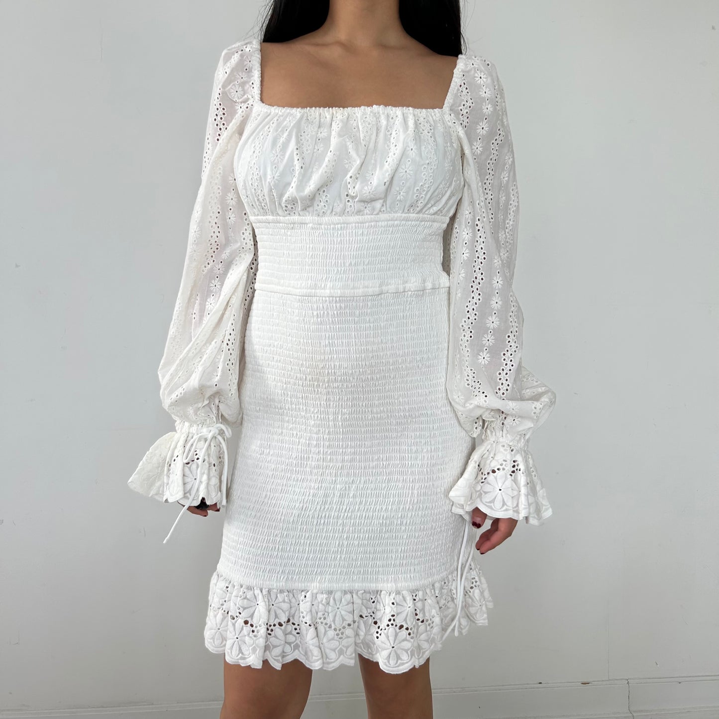 BNWT Finders Keepers White Shirred Bodycon Mini Dress - Medium