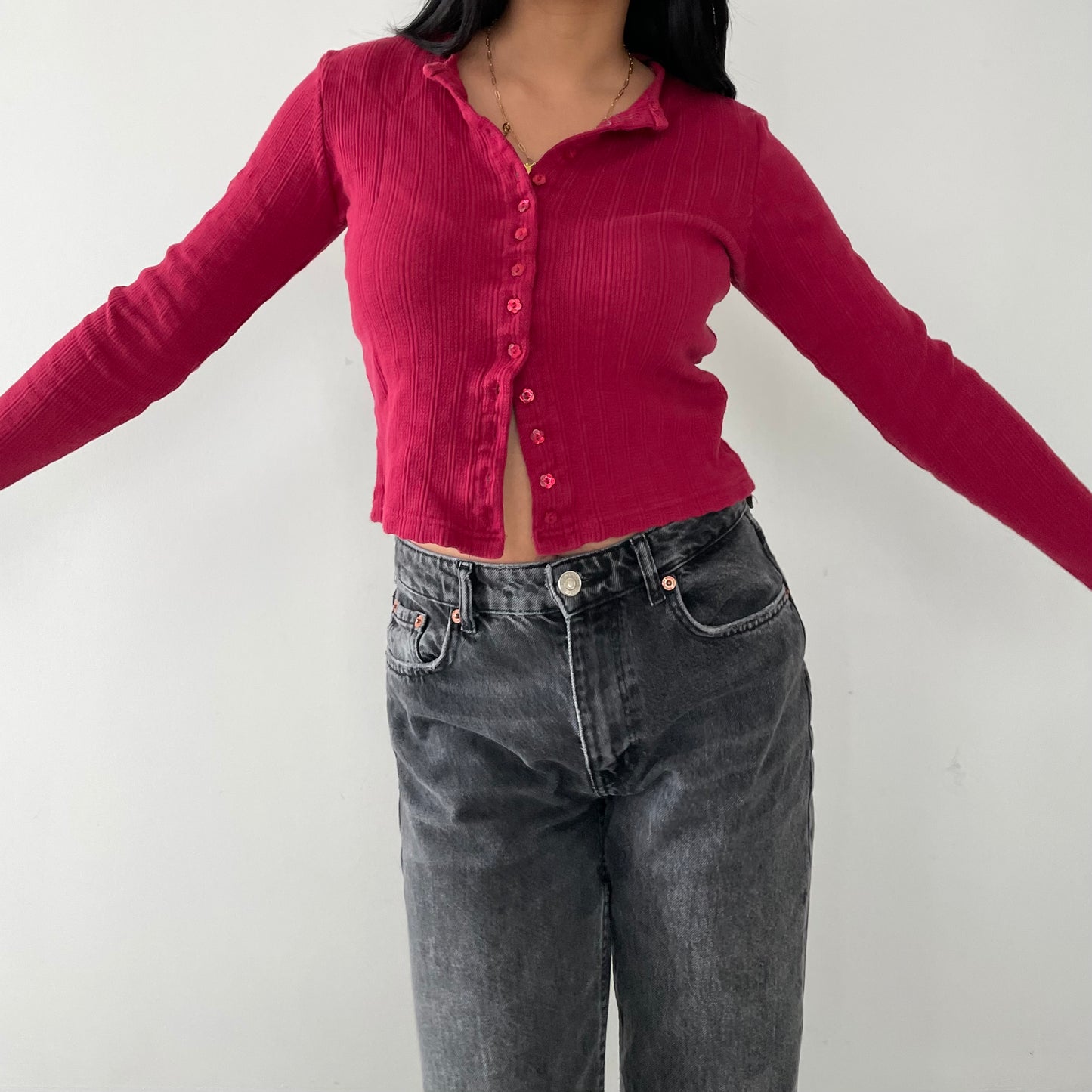 Early 2000s Compagnie Generale Aéropostale Red Pointelle Top - Small