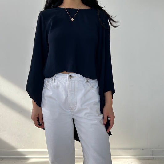 Reiss Navy Cape Crew Neck Blouse - Small