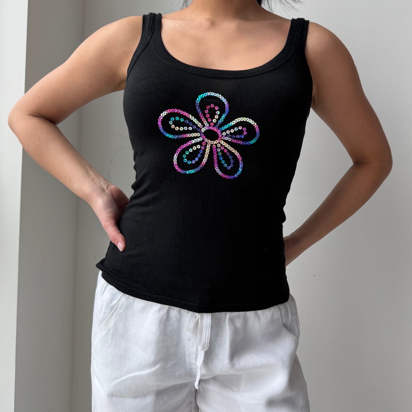 Mezzo Made in Italy Black Sequin Tank - Small