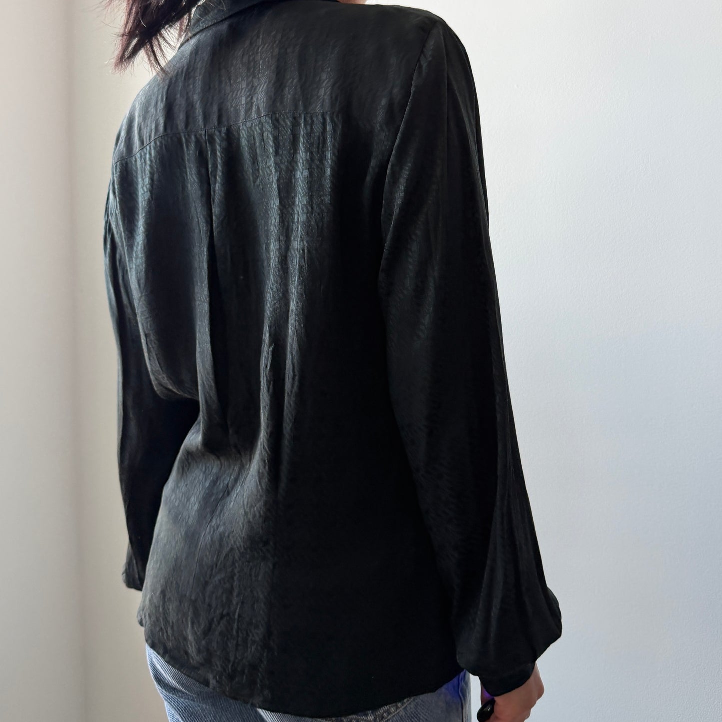 1980s Christian Dior Separates Black Double Breasted Silk Blouse - Large