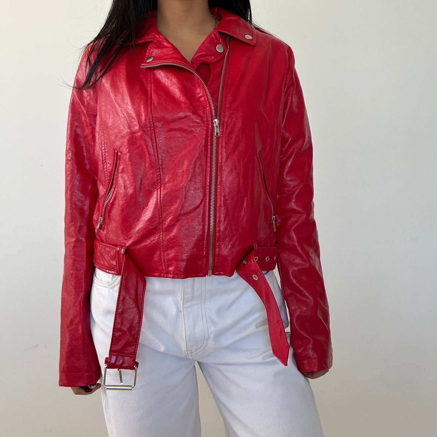 Red Faux Patent Leather Jacket - Medium