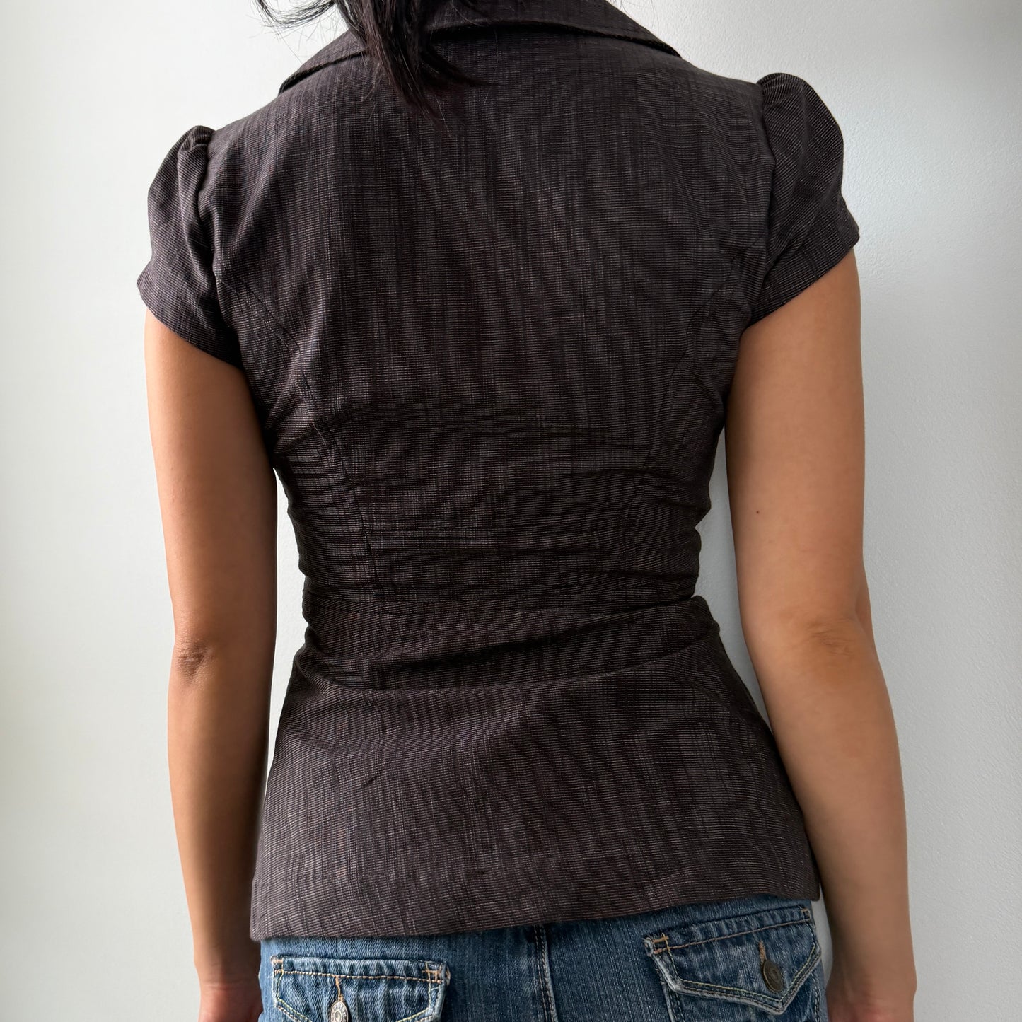 2000s Old Label Dynamite Grey Tailored Blouse - X-Small