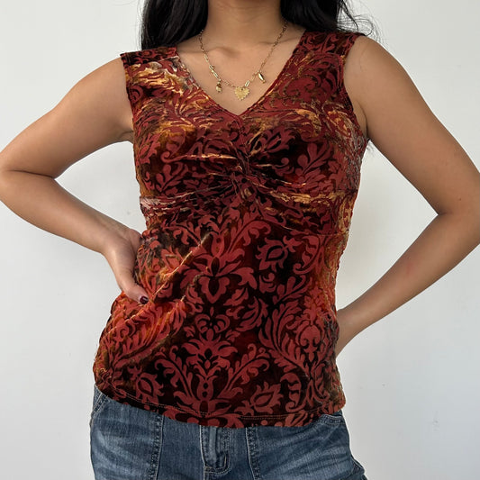 Vintage 90s Made in USA Burnt Orange Velvet Print Tank - Medium