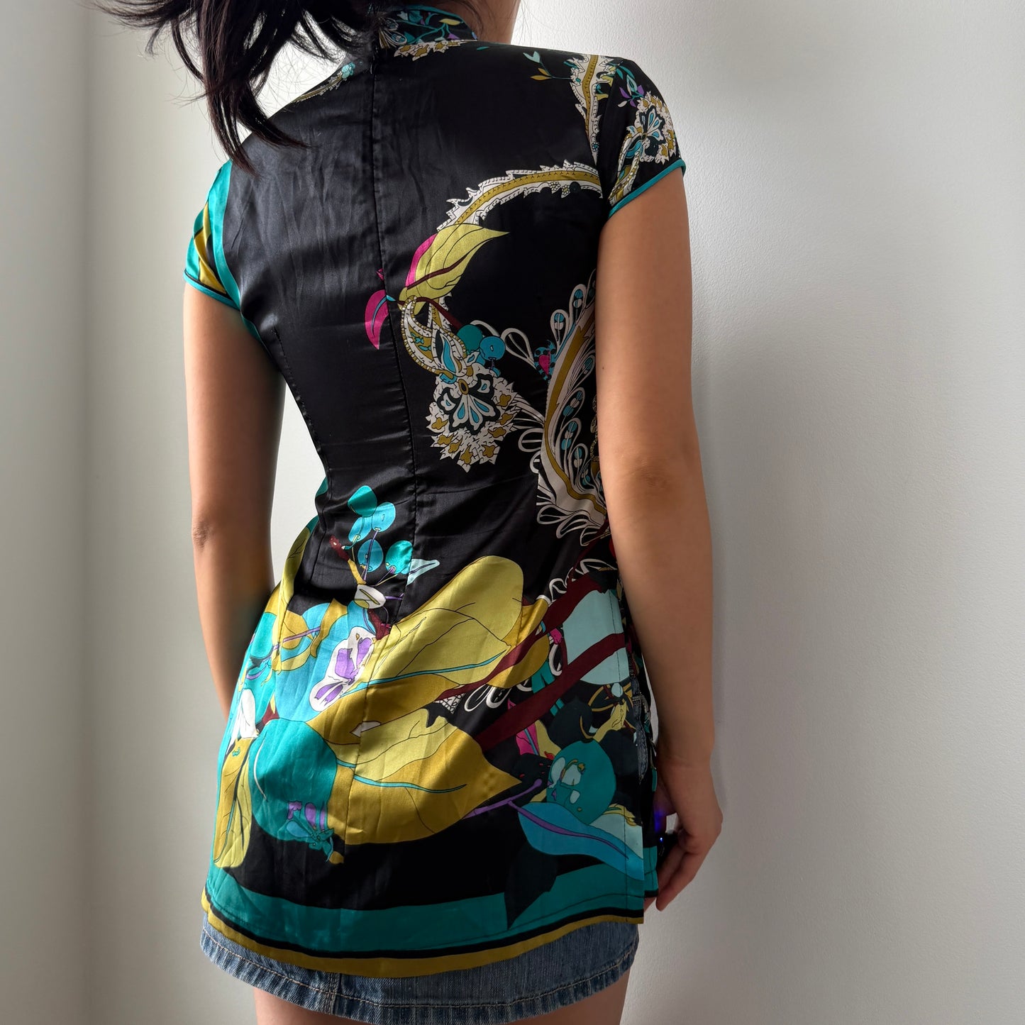 Silk Cheongsam-Style Short Sleeve Blouse - X-Small