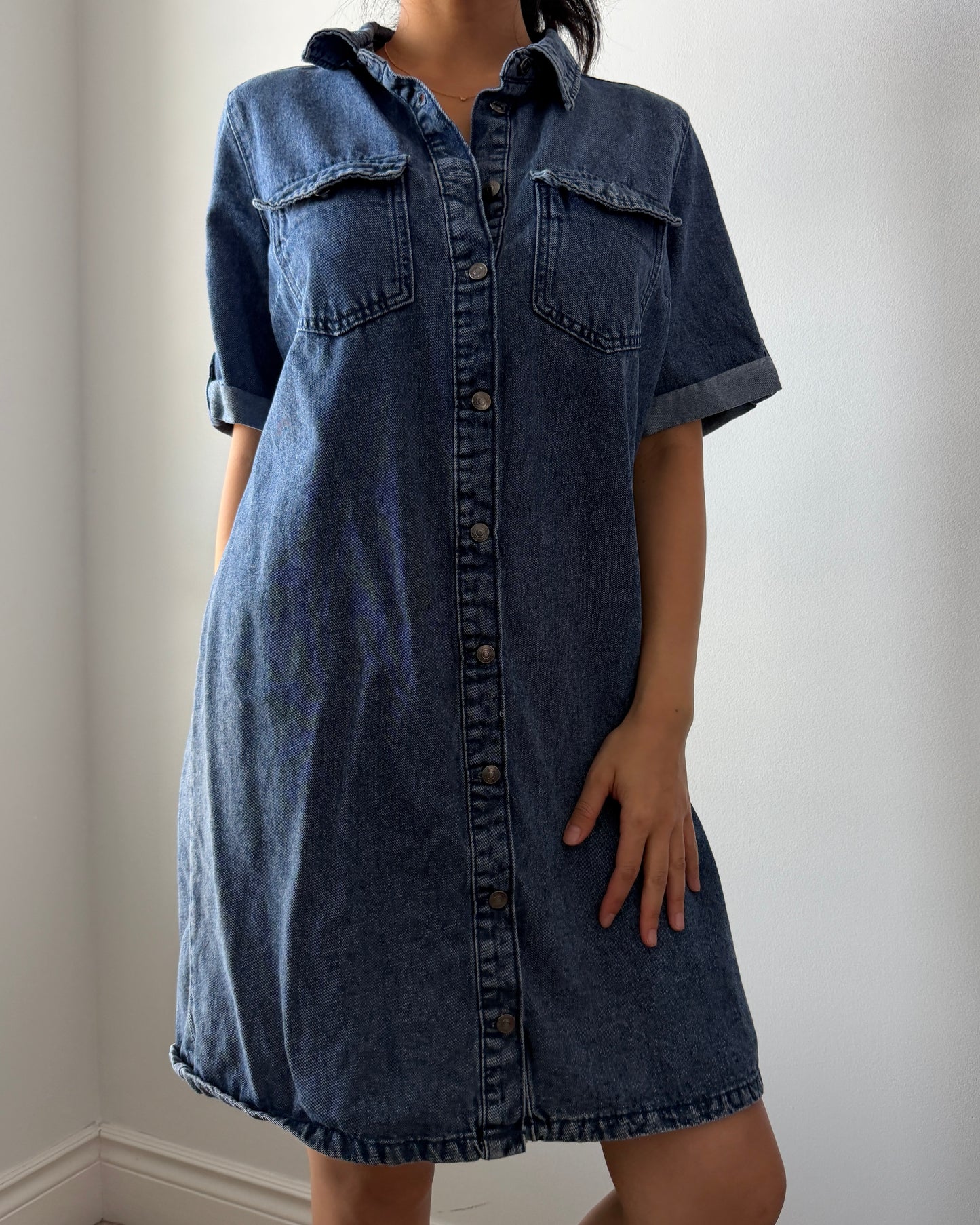 Vero Moda Blue Short Sleeve Denim Shirt Dress - Medium