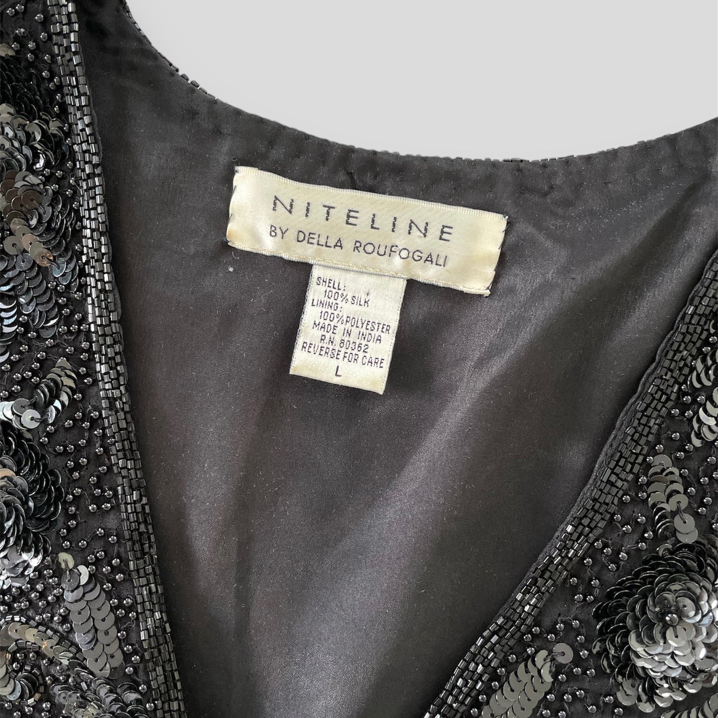 Vintage 1980s Niteline by Della Roufogali Black Beaded Silk Vest - Large