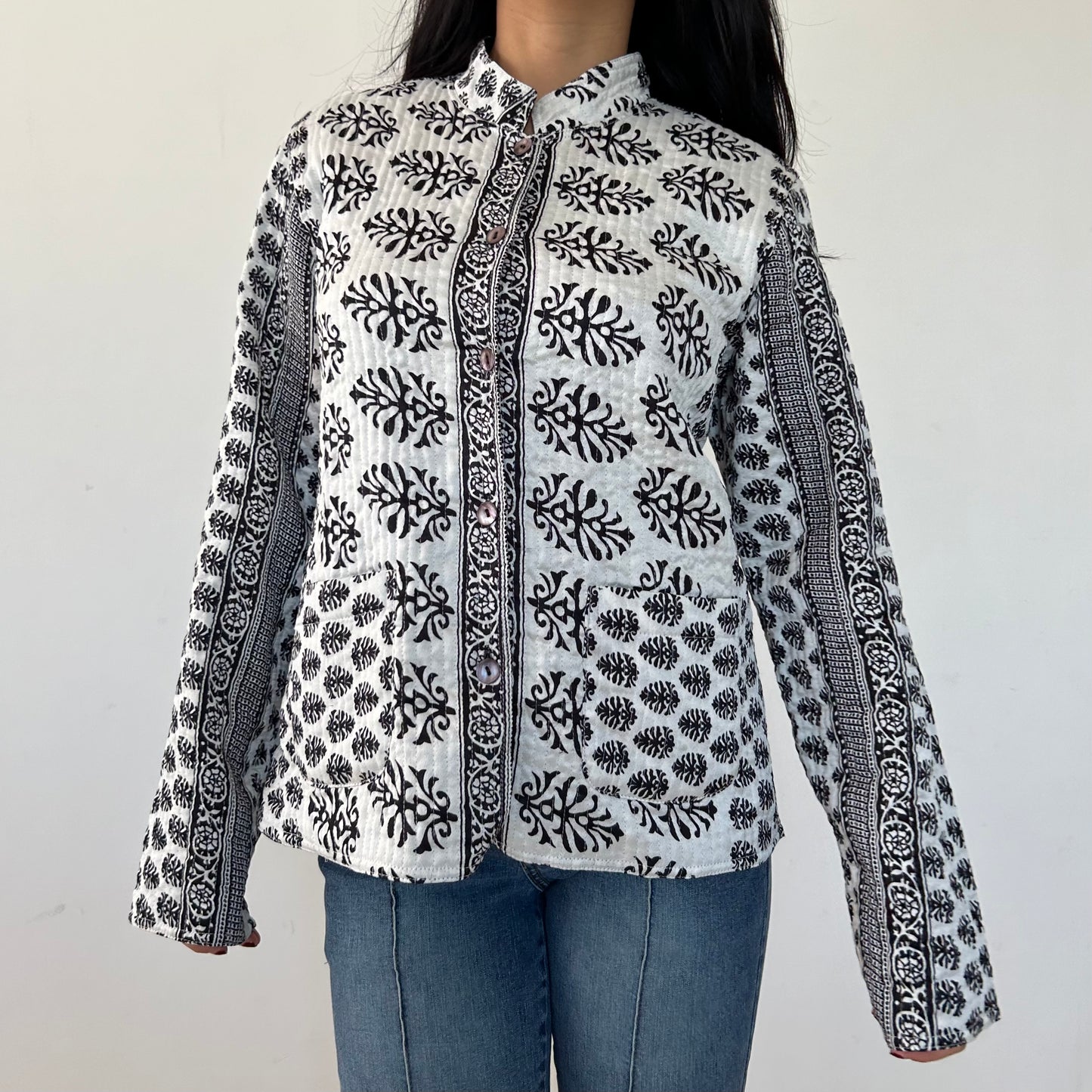 Black and White Reversible Quilted Jacket - Large