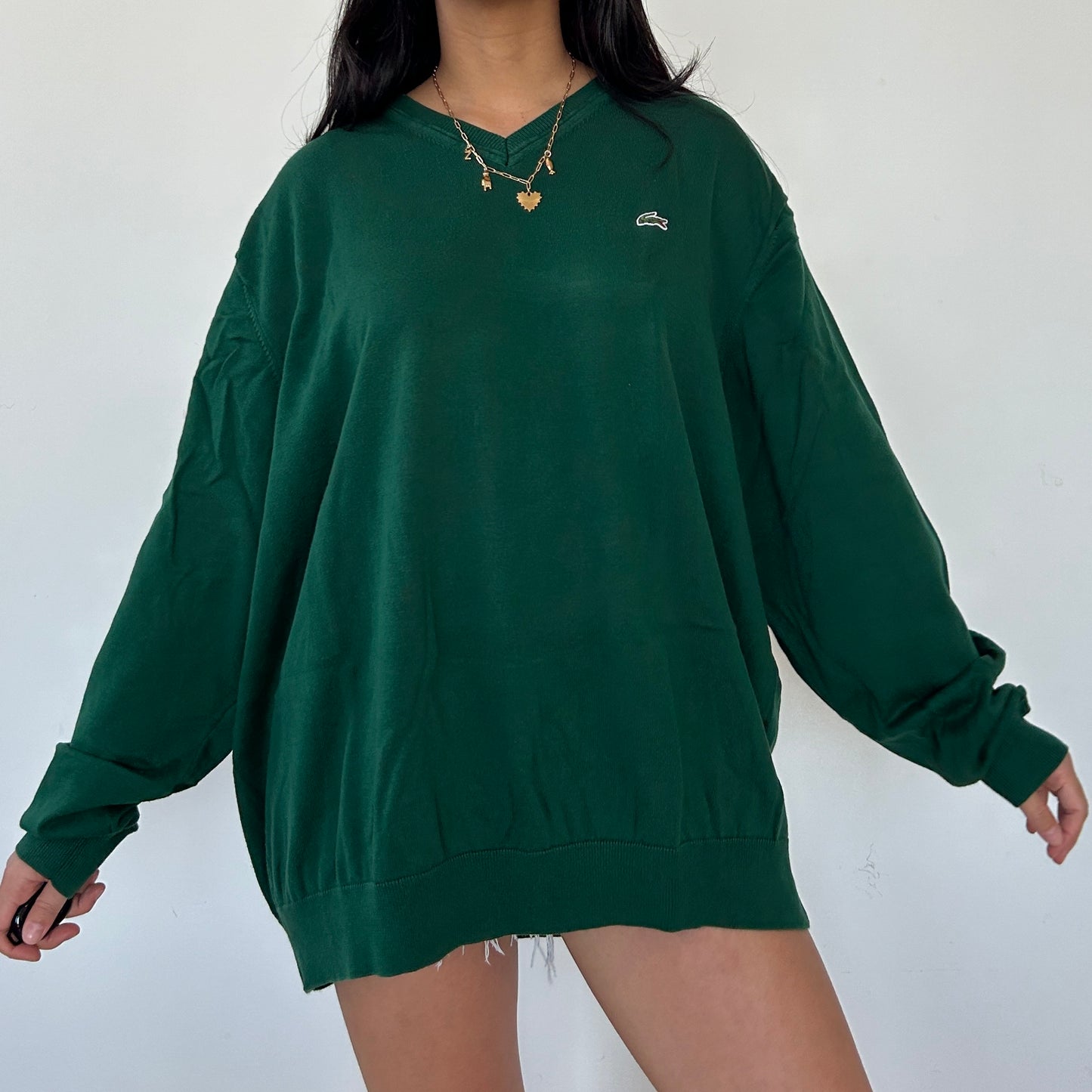 Lacoste Forest Green V-Neck Knit Jumper - 4XL