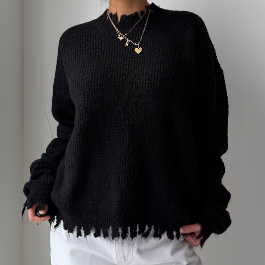 2018 Uma Wang Black Raw Edge Wool Jumper - Small