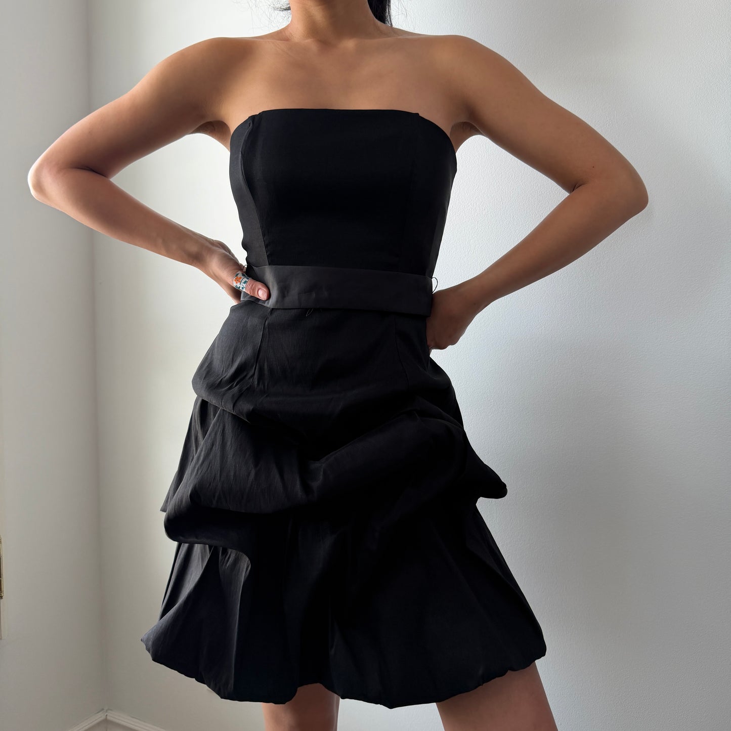 90s Made in USA Fiesta Strapless Black Mini Dress - Small