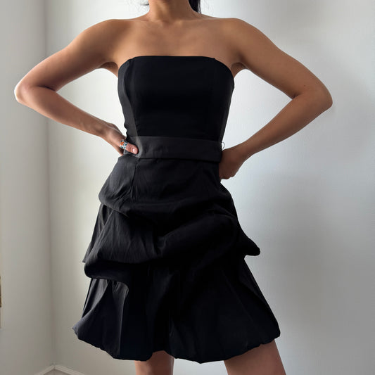 90s Made in USA Fiesta Strapless Black Mini Dress - Small