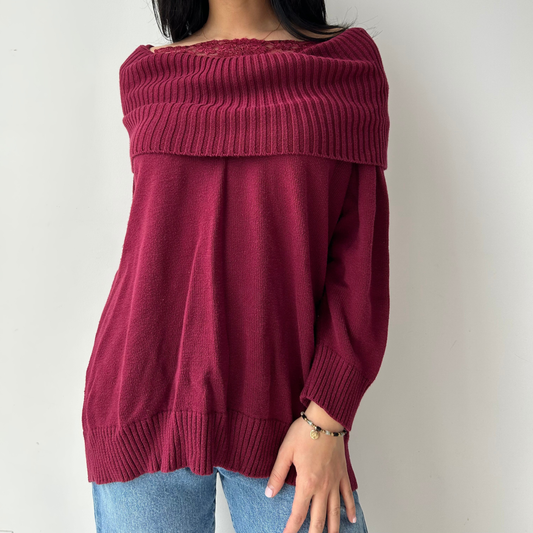 Wine Red Off Shoulder Top - X-Large
