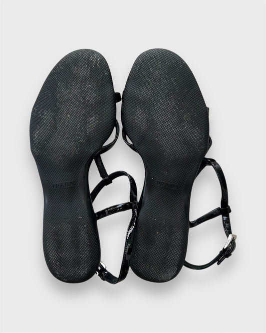 Prada Black Patent Leather Strappy Sandals - Size 38