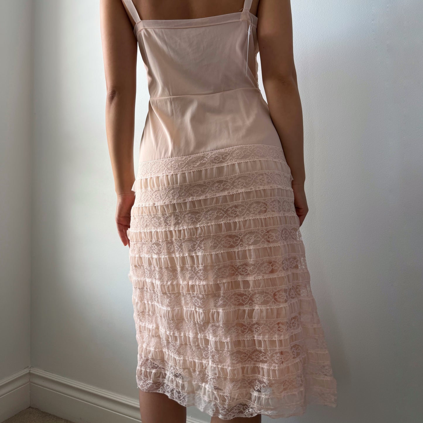 Blush Pink Lace-Trim Slip Dress - Medium