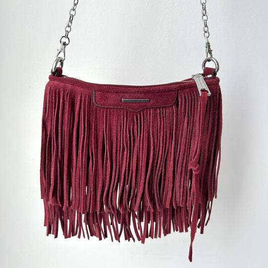 Rebecca Minkoff Burgundy Suede Fringe Shoulder Bag