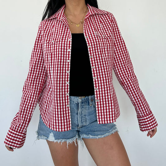 Jacob Connexion Red and White Gingham Shirt - Medium