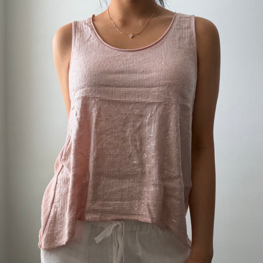 Made in Italy Pink Linen Blend Sequin Tank - Small